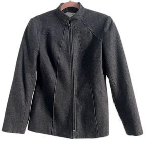Harve Benard Black Wool Zip Up Coat Women’s Size 6 Classic Fitted Chic Layer